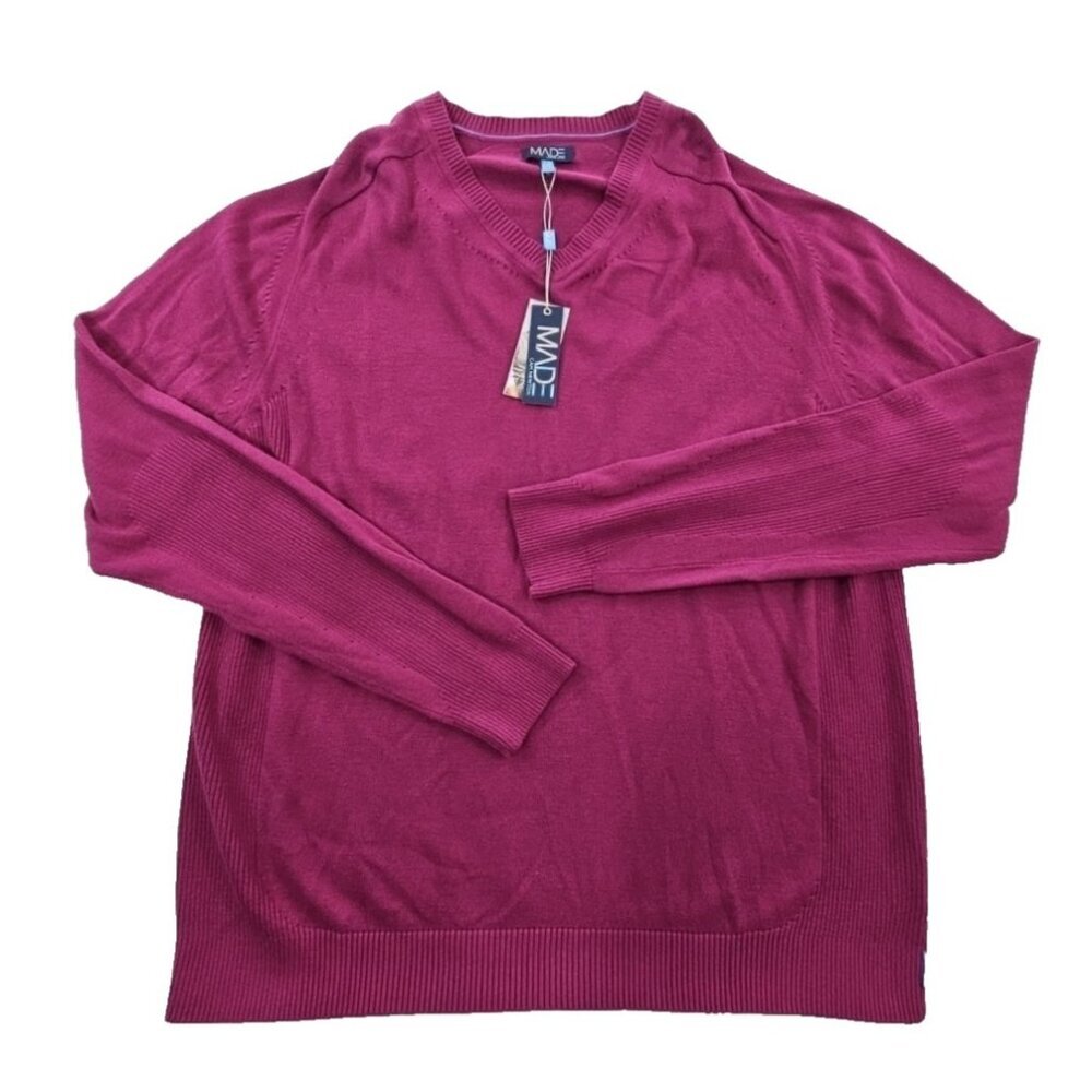 Made Cam Newton V-Neck Long‎ Sleeve Sweater Men's XL Pomegranate NEW Luxe NWT